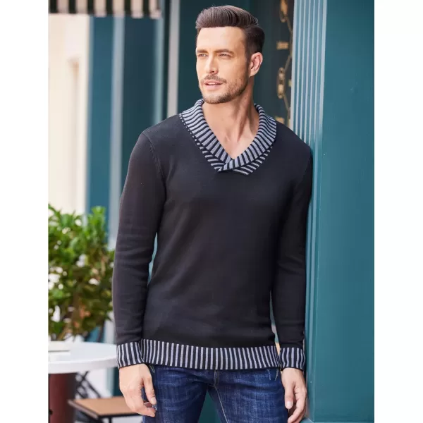 COOFANDY Men's Knitted Dress Sweater Casual V-Neck Slim Fit Pullover Knitwear Shawl Collar Sweaters