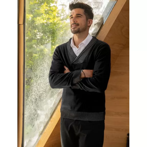 COOFANDY Men's Knitted Dress Sweater Casual V-Neck Slim Fit Pullover Knitwear Shawl Collar Sweaters