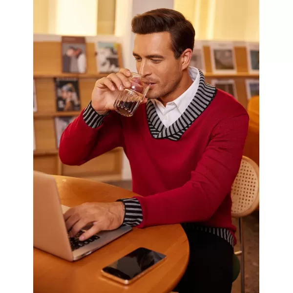 COOFANDY Men's Knitted Dress Sweater Casual V-Neck Slim Fit Pullover Knitwear Shawl Collar Sweaters