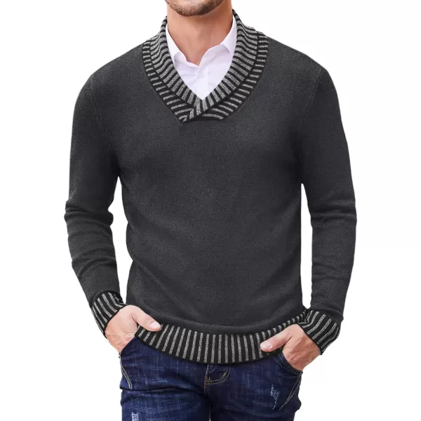 COOFANDY Men's Knitted Dress Sweater Casual V-Neck Slim Fit Pullover Knitwear Shawl Collar Sweaters