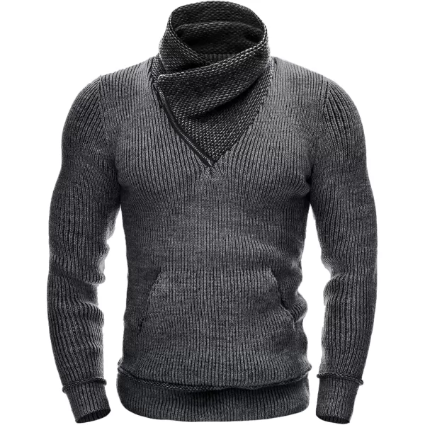 COOFANDY Men's Knitted Turtleneck Pullover Shawl Collar Sweaters Slim Fit High Neck Hoodies with Pockets