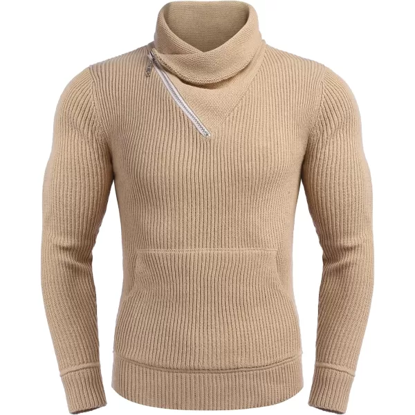 COOFANDY Men's Knitted Turtleneck Pullover Shawl Collar Sweaters Slim Fit High Neck Hoodies with Pockets