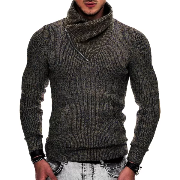 COOFANDY Men's Knitted Turtleneck Pullover Shawl Collar Sweaters Slim Fit High Neck Hoodies with Pockets