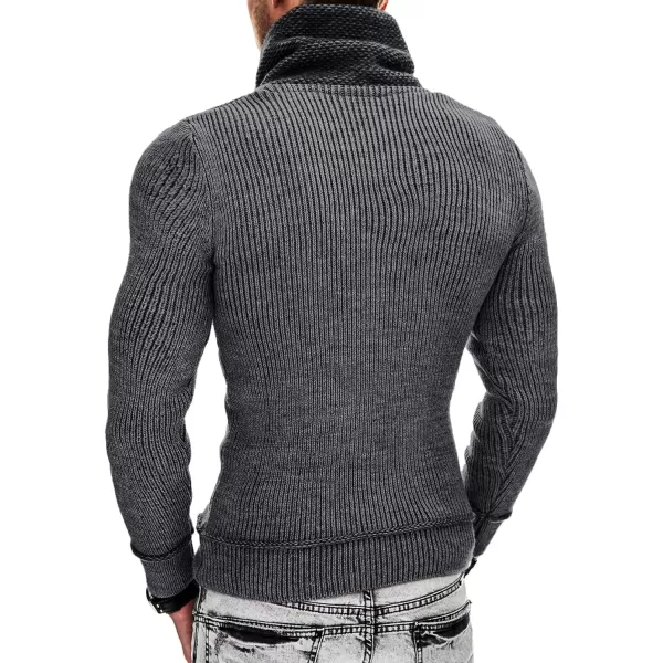 COOFANDY Men's Knitted Turtleneck Pullover Shawl Collar Sweaters Slim Fit High Neck Hoodies with Pockets