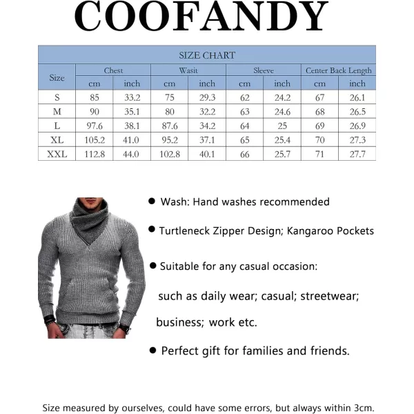 COOFANDY Men's Knitted Turtleneck Pullover Shawl Collar Sweaters Slim Fit High Neck Hoodies with Pockets