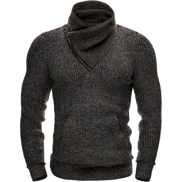 COOFANDY Men's Knitted Turtleneck Pullover Shawl Collar Sweaters Slim Fit High Neck Hoodies with Pockets