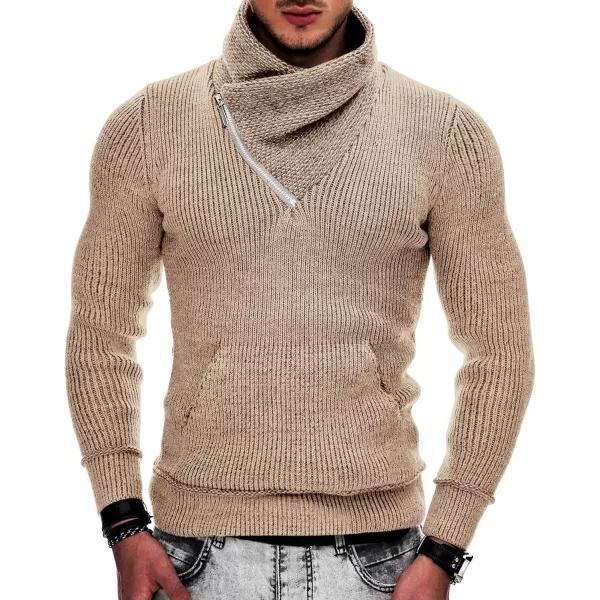 COOFANDY Men's Knitted Turtleneck Pullover Shawl Collar Sweaters Slim Fit High Neck Hoodies with Pockets