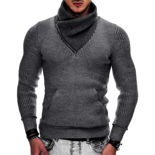 COOFANDY Men's Knitted Turtleneck Pullover Shawl Collar Sweaters Slim Fit High Neck Hoodies with Pockets