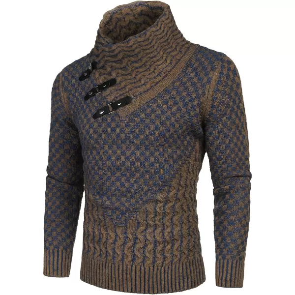 COOFANDY Men's Knitted Turtleneck Sweater Long Sleeve Slim Fit Designer Shawl Collar Pullover