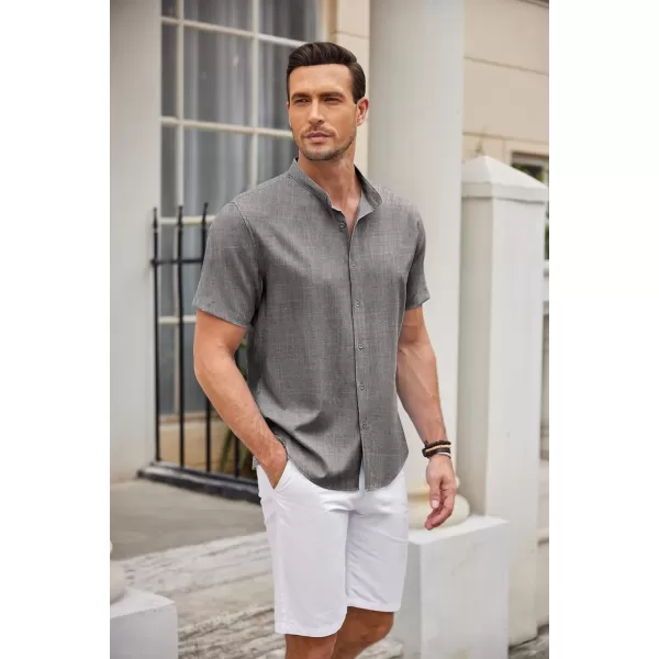COOFANDY Men's Linen Shirt Beach Summer Banded Collar Button Down Casual Shirts