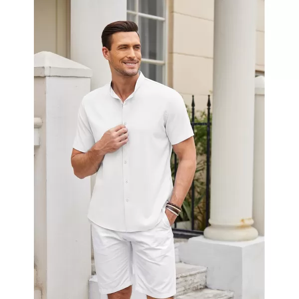 COOFANDY Men's Linen Shirt Beach Summer Banded Collar Button Down Casual Shirts