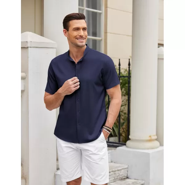 COOFANDY Men's Linen Shirt Beach Summer Banded Collar Button Down Casual Shirts