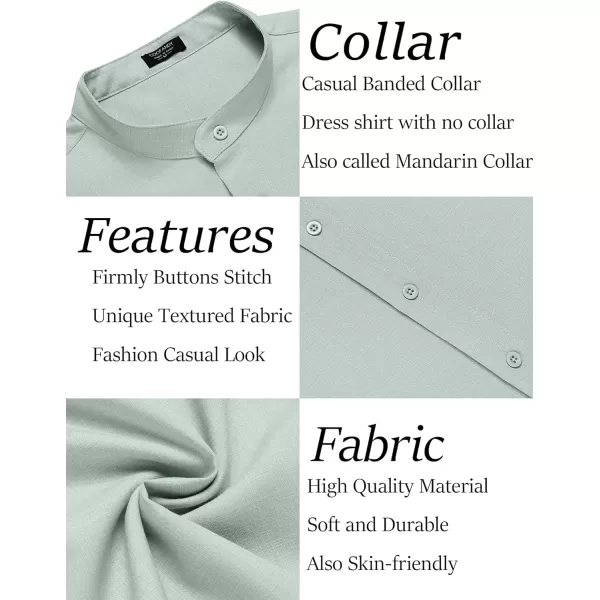 COOFANDY Men's Linen Shirt Beach Summer Banded Collar Button Down Casual Shirts