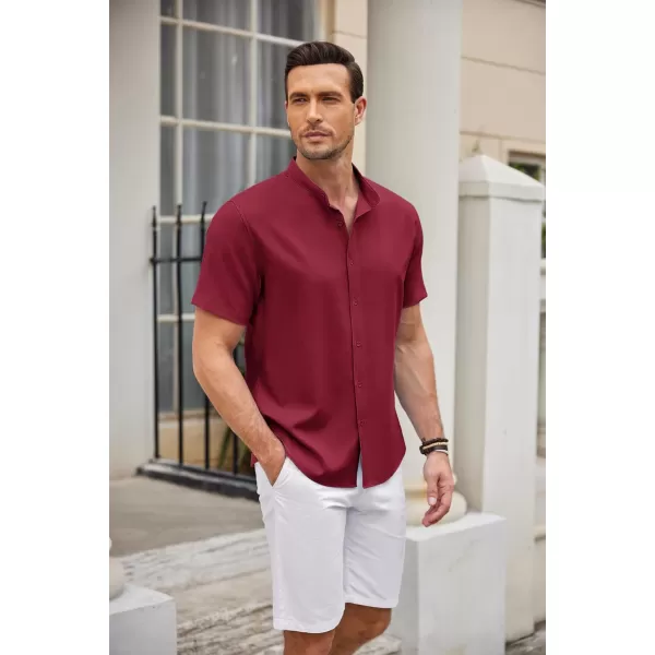 COOFANDY Men's Linen Shirt Beach Summer Banded Collar Button Down Casual Shirts