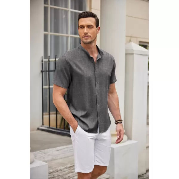 COOFANDY Men's Linen Shirt Beach Summer Banded Collar Button Down Casual Shirts