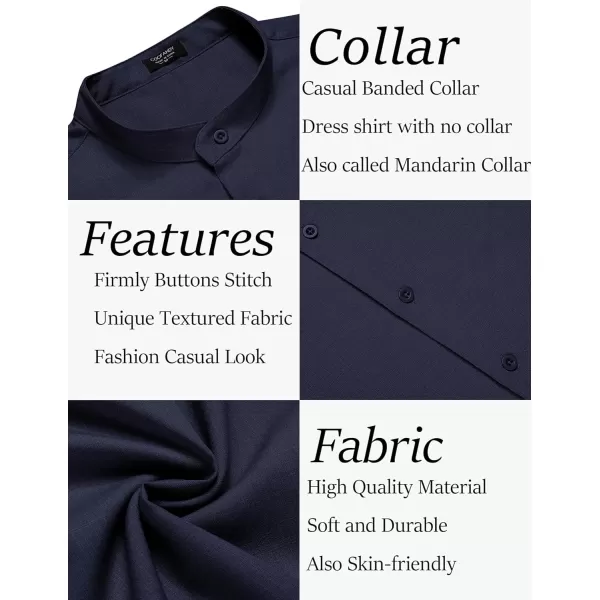 COOFANDY Men's Linen Shirt Beach Summer Banded Collar Button Down Casual Shirts