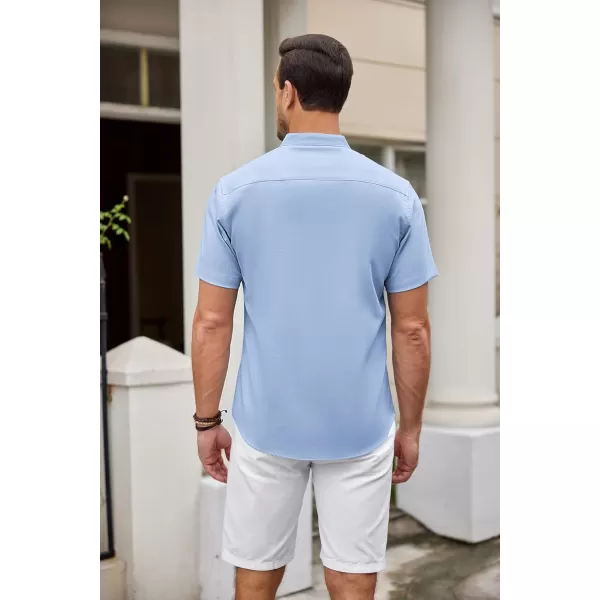 COOFANDY Men's Linen Shirt Beach Summer Banded Collar Button Down Casual Shirts