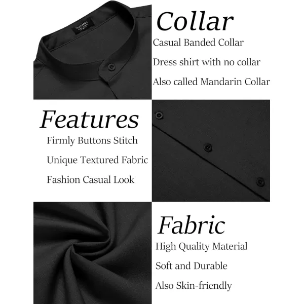 COOFANDY Men's Linen Shirt Beach Summer Banded Collar Button Down Casual Shirts