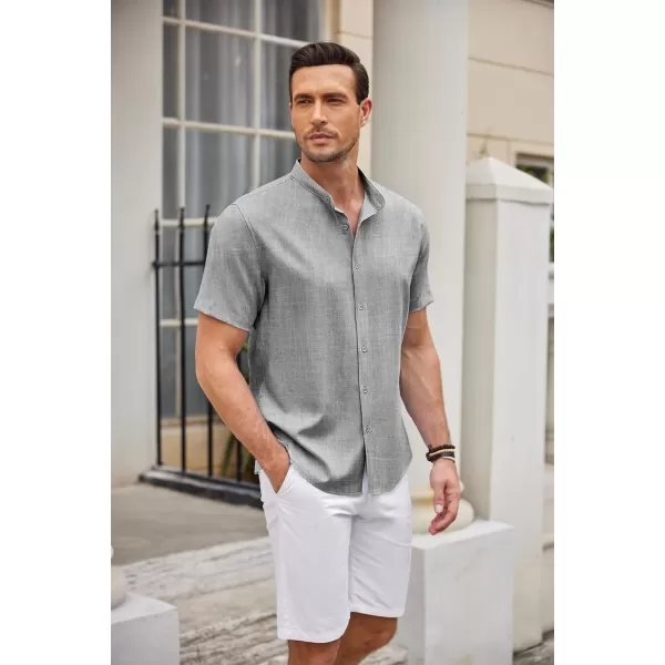 COOFANDY Men's Linen Shirt Beach Summer Banded Collar Button Down Casual Shirts