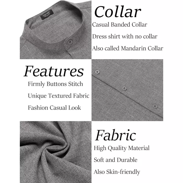 COOFANDY Men's Linen Shirt Beach Summer Banded Collar Button Down Casual Shirts