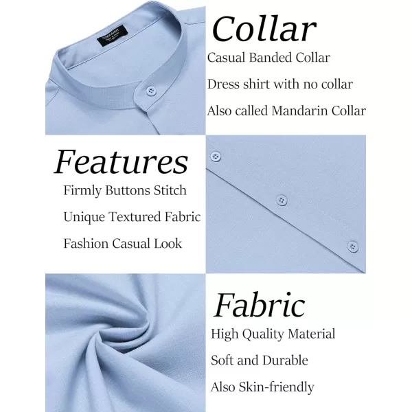 COOFANDY Men's Linen Shirt Beach Summer Banded Collar Button Down Casual Shirts
