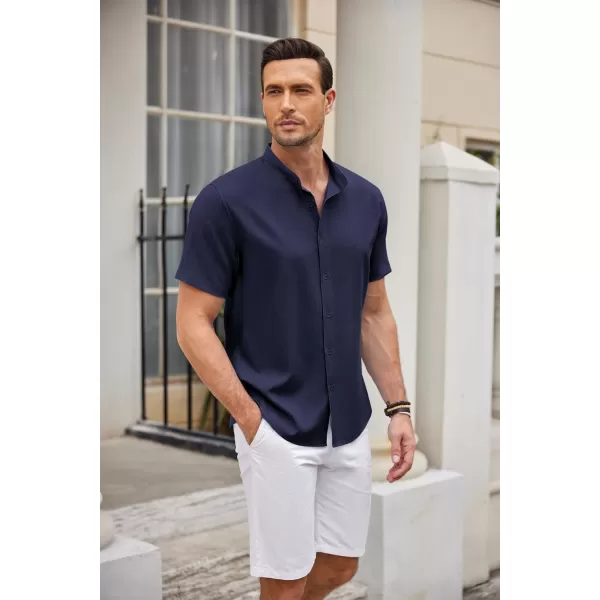 COOFANDY Men's Linen Shirt Beach Summer Banded Collar Button Down Casual Shirts