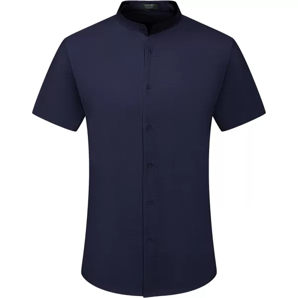 COOFANDY Men's Linen Shirt Beach Summer Banded Collar Button Down Casual Shirts