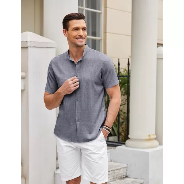 COOFANDY Men's Linen Shirt Beach Summer Banded Collar Button Down Casual Shirts