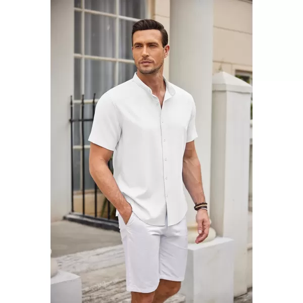 COOFANDY Men's Linen Shirt Beach Summer Banded Collar Button Down Casual Shirts