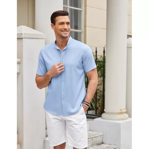 COOFANDY Men's Linen Shirt Beach Summer Banded Collar Button Down Casual Shirts