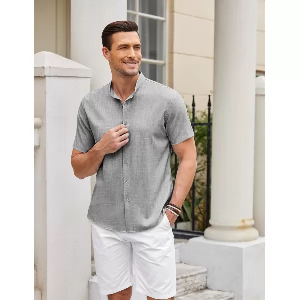 COOFANDY Men's Linen Shirt Beach Summer Banded Collar Button Down Casual Shirts