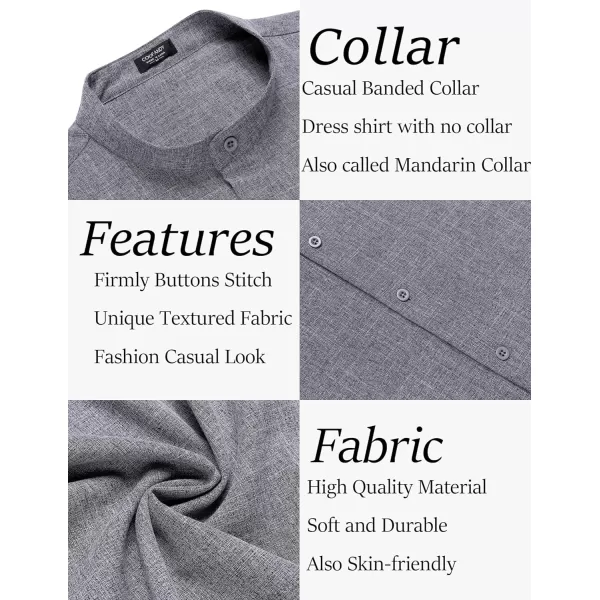 COOFANDY Men's Linen Shirt Beach Summer Banded Collar Button Down Casual Shirts