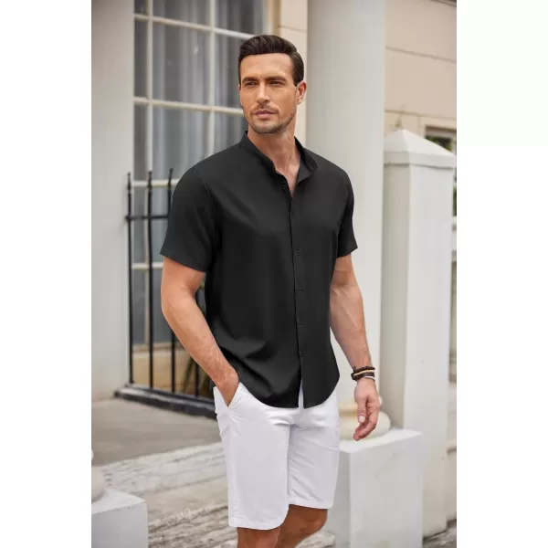 COOFANDY Men's Linen Shirt Beach Summer Banded Collar Button Down Casual Shirts