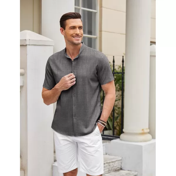 COOFANDY Men's Linen Shirt Beach Summer Banded Collar Button Down Casual Shirts