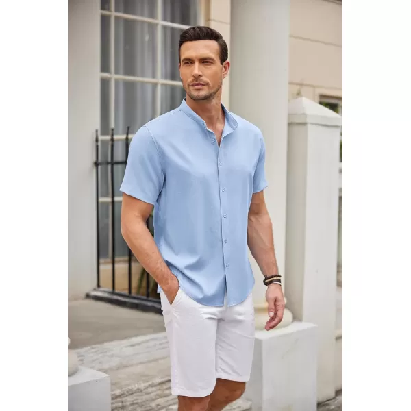 COOFANDY Men's Linen Shirt Beach Summer Banded Collar Button Down Casual Shirts