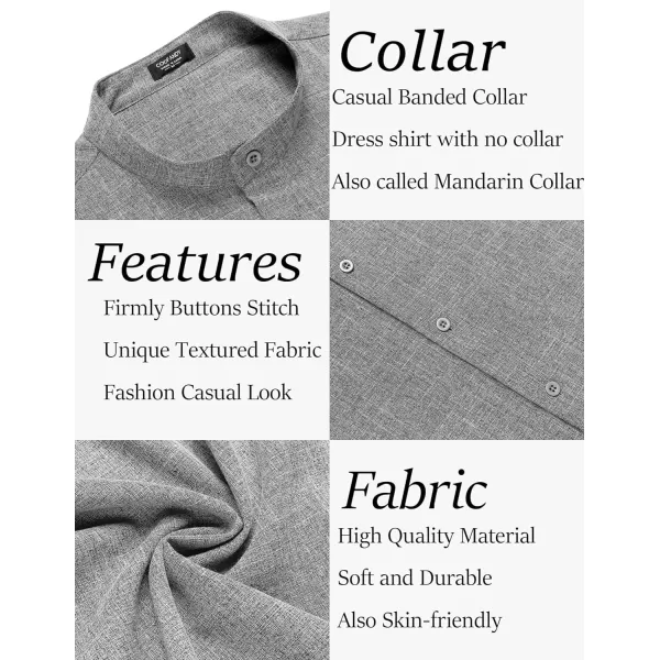 COOFANDY Men's Linen Shirt Beach Summer Banded Collar Button Down Casual Shirts