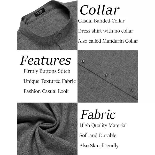 COOFANDY Men's Linen Shirt Beach Summer Banded Collar Button Down Casual Shirts