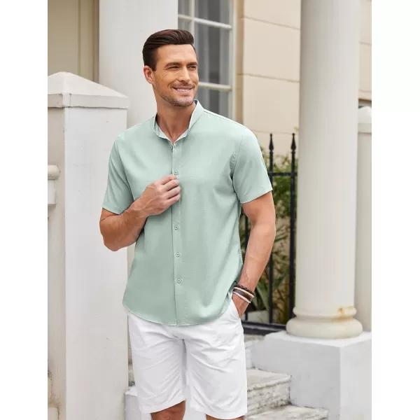 COOFANDY Men's Linen Shirt Beach Summer Banded Collar Button Down Casual Shirts