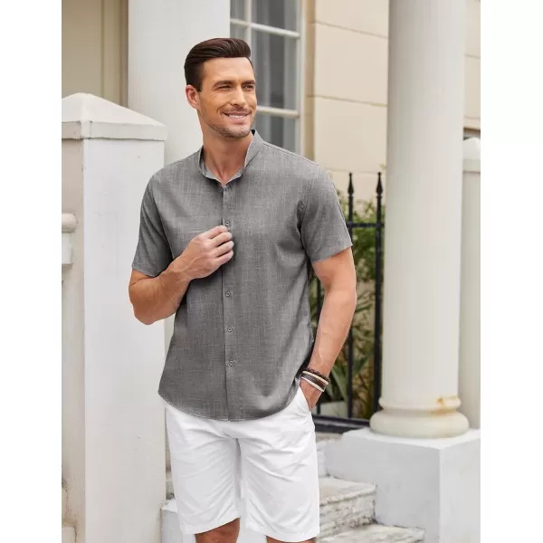 COOFANDY Men's Linen Shirt Beach Summer Banded Collar Button Down Casual Shirts