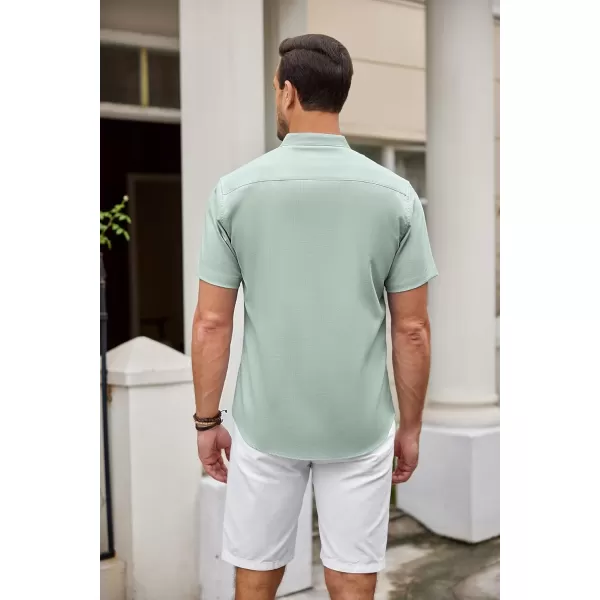 COOFANDY Men's Linen Shirt Beach Summer Banded Collar Button Down Casual Shirts