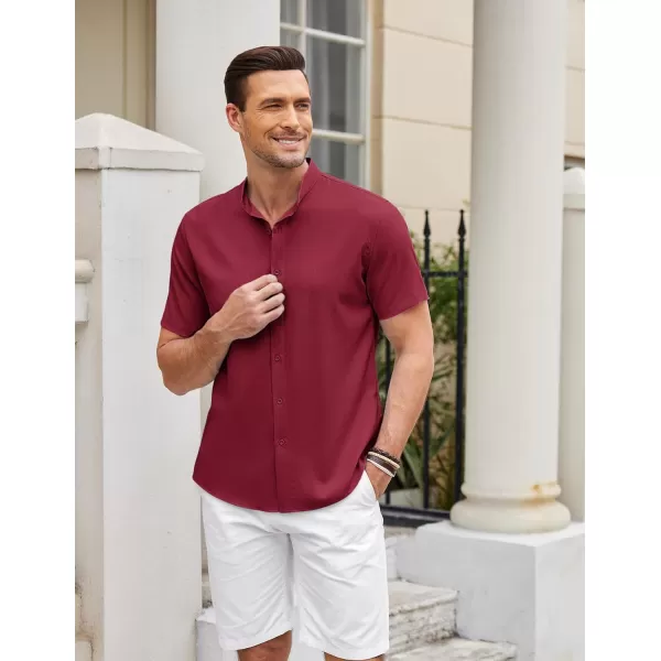 COOFANDY Men's Linen Shirt Beach Summer Banded Collar Button Down Casual Shirts