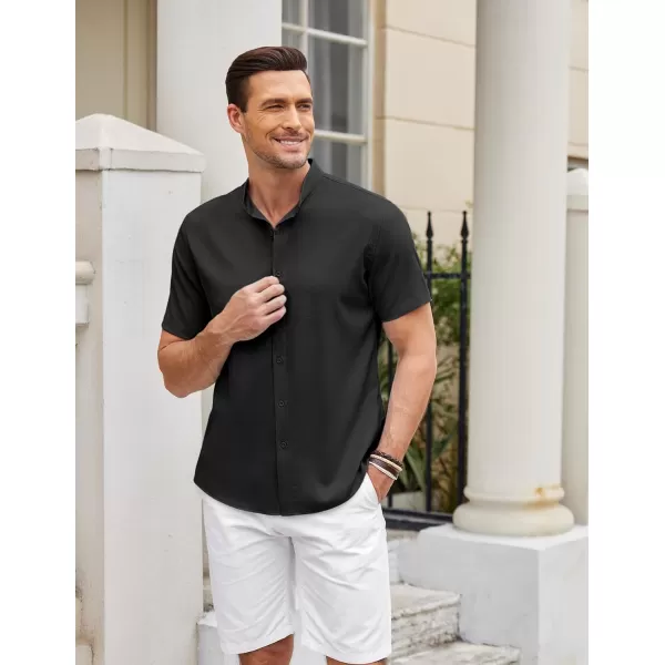 COOFANDY Men's Linen Shirt Beach Summer Banded Collar Button Down Casual Shirts