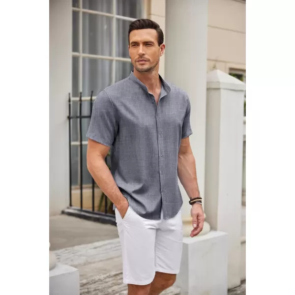 COOFANDY Men's Linen Shirt Beach Summer Banded Collar Button Down Casual Shirts