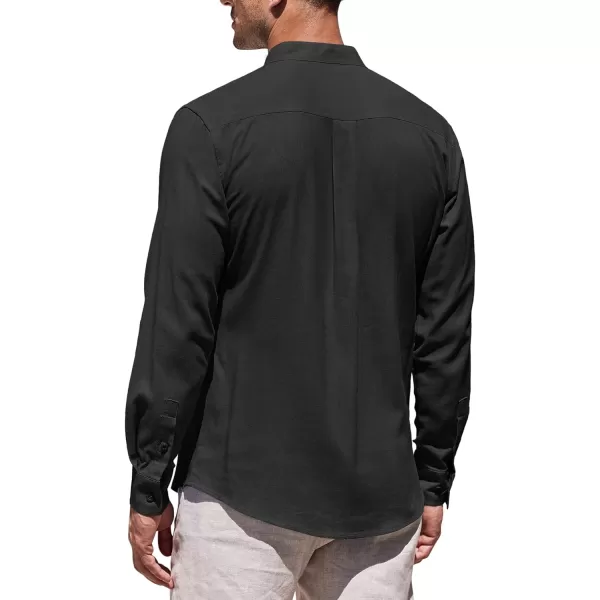 COOFANDY Men's Linen Shirts Long Sleeve Banded Collar Casual Button Down Shirts