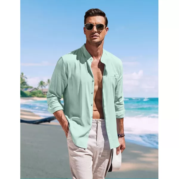 COOFANDY Men's Linen Shirts Long Sleeve Banded Collar Casual Button Down Shirts