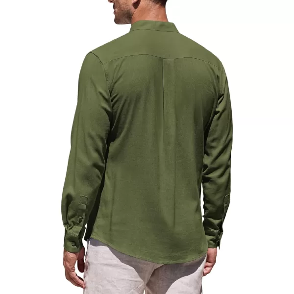 COOFANDY Men's Linen Shirts Long Sleeve Banded Collar Casual Button Down Shirts