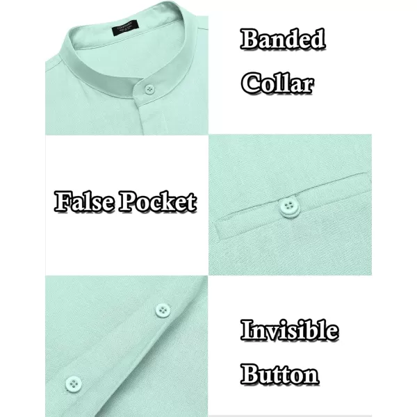 COOFANDY Men's Linen Shirts Long Sleeve Banded Collar Casual Button Down Shirts