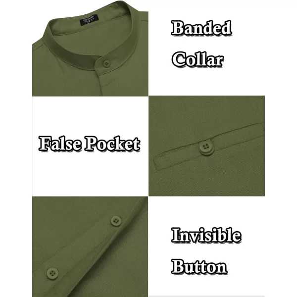COOFANDY Men's Linen Shirts Long Sleeve Banded Collar Casual Button Down Shirts