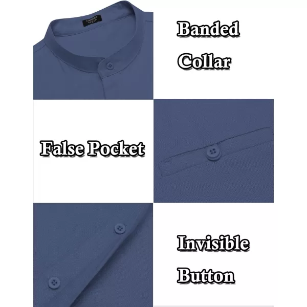 COOFANDY Men's Linen Shirts Long Sleeve Banded Collar Casual Button Down Shirts
