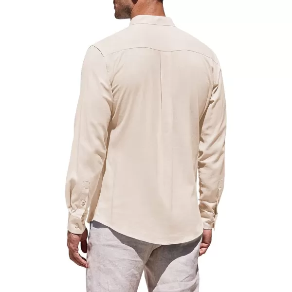 COOFANDY Men's Linen Shirts Long Sleeve Banded Collar Casual Button Down Shirts